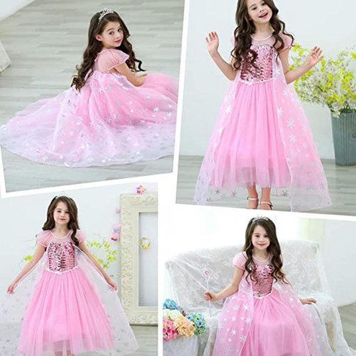 Elsa Jurk | Luxe Verkleedjurk | Prinsessenjurk Meisje |maat 98 (100)| Verkleedkleren Meisje | Frozen Jurk | Prinsessen Verkleedkleding | Carnavalskleding Kinderen | Roze